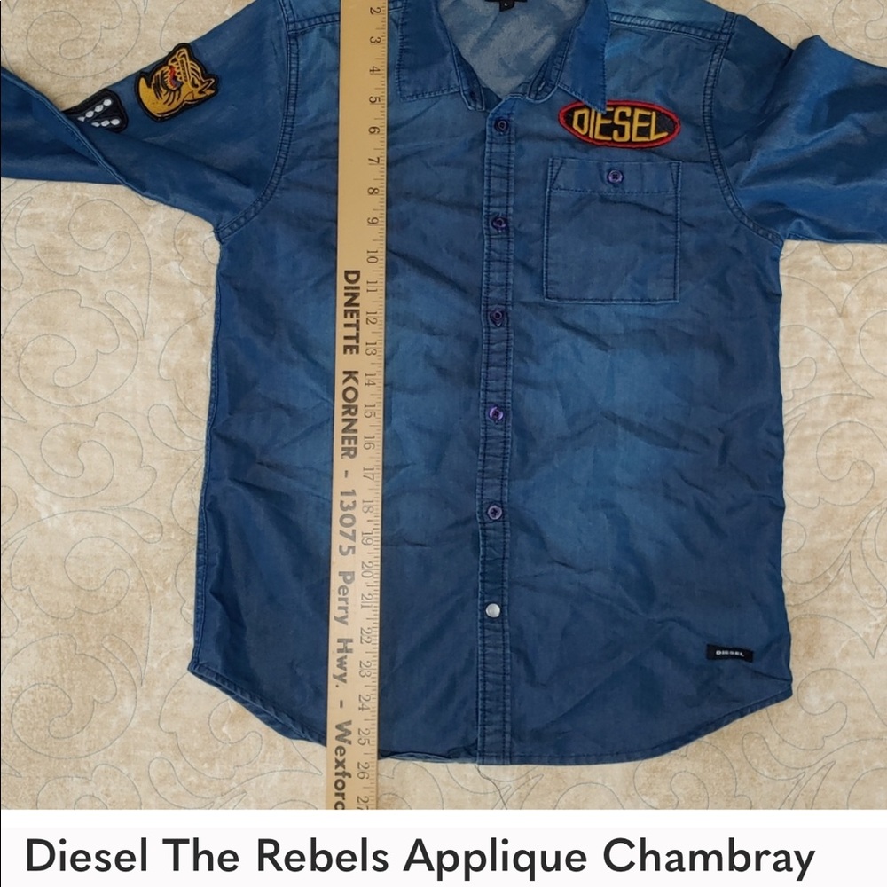 Diesel The Rebels Applique Chambray Mechanic Shirt L